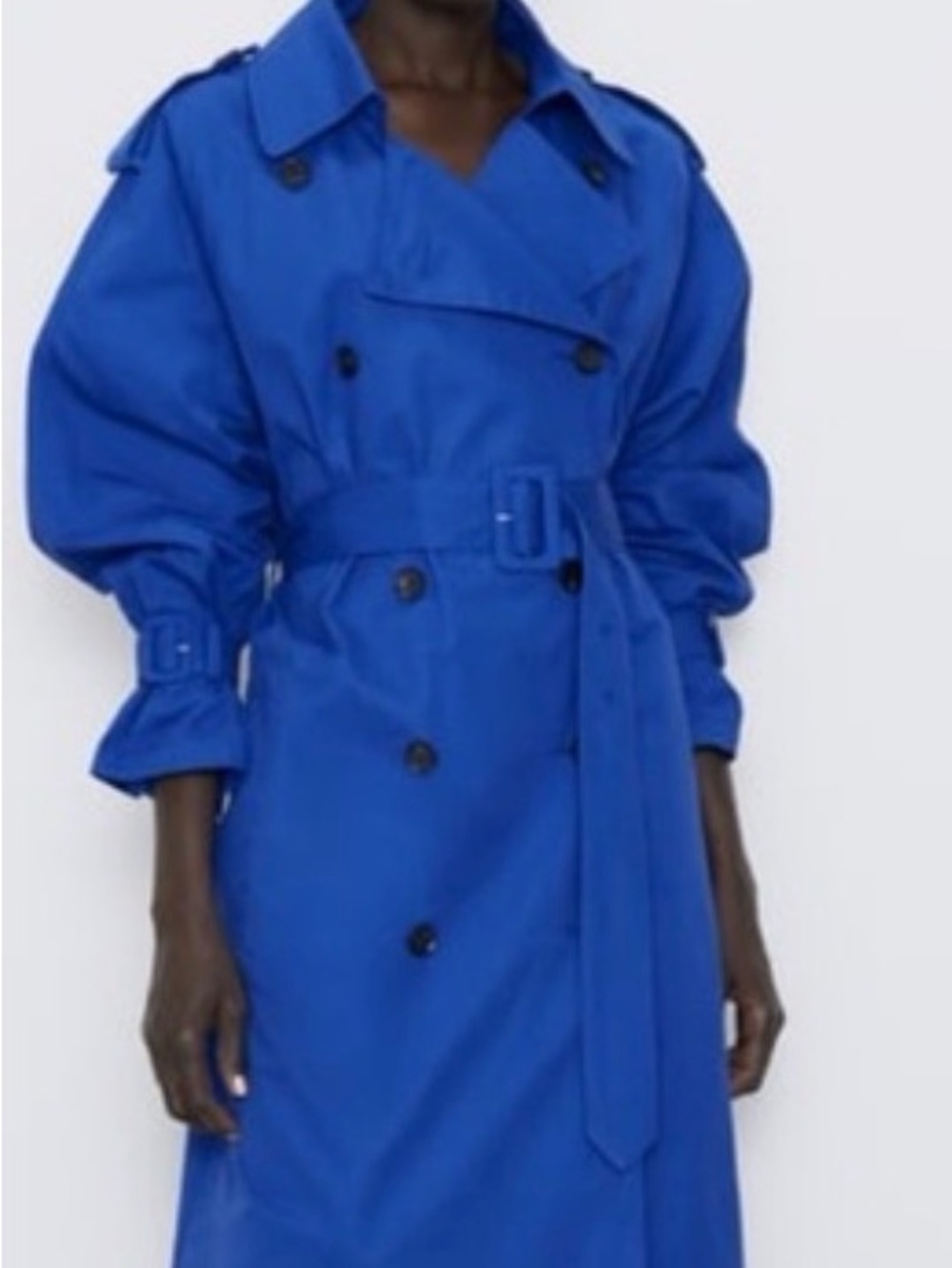 Belted Royal Blue Double-Breasted Trench Coat-NWOT